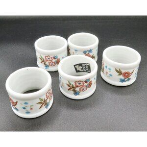 Set of 5 Town and Country Linen Corp Porcelain Floral Napkin Rings Fifth Ave. NY